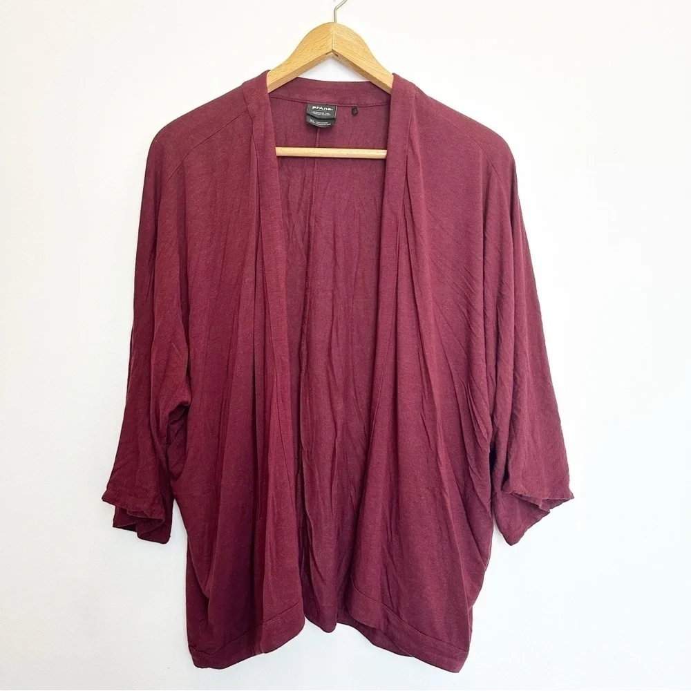 PrAna Foundation Seabrook Wrap Cardigan Sweater Open Front Maroon Heather XL